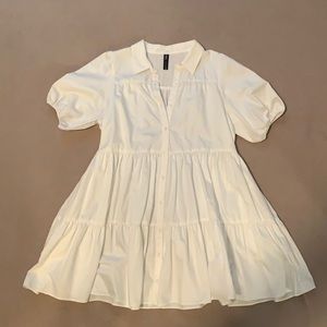 Zara Poplin Collared Tiered Mini Dress